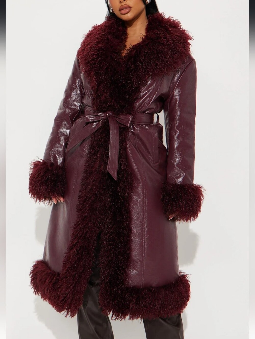 Shaggy Faux Leather Coat